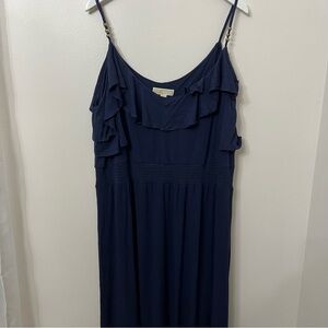 Michael Kors Navy Blue Maxi Dress 3XL Ruffle Cut Out Off The Shoulder Plus Size